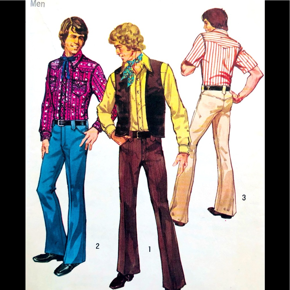 VTG 70sMen’s western style shirt pants and vest sewing patterns Size 40&42 chest